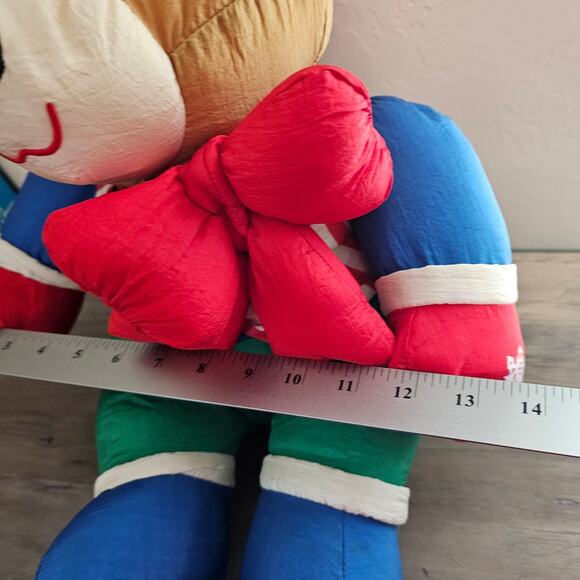 Vintage Christmas Bear Plush 90s Nylon Puffy 19" Holiday Toy Retro Jingle Bells - Picture 12 of 12